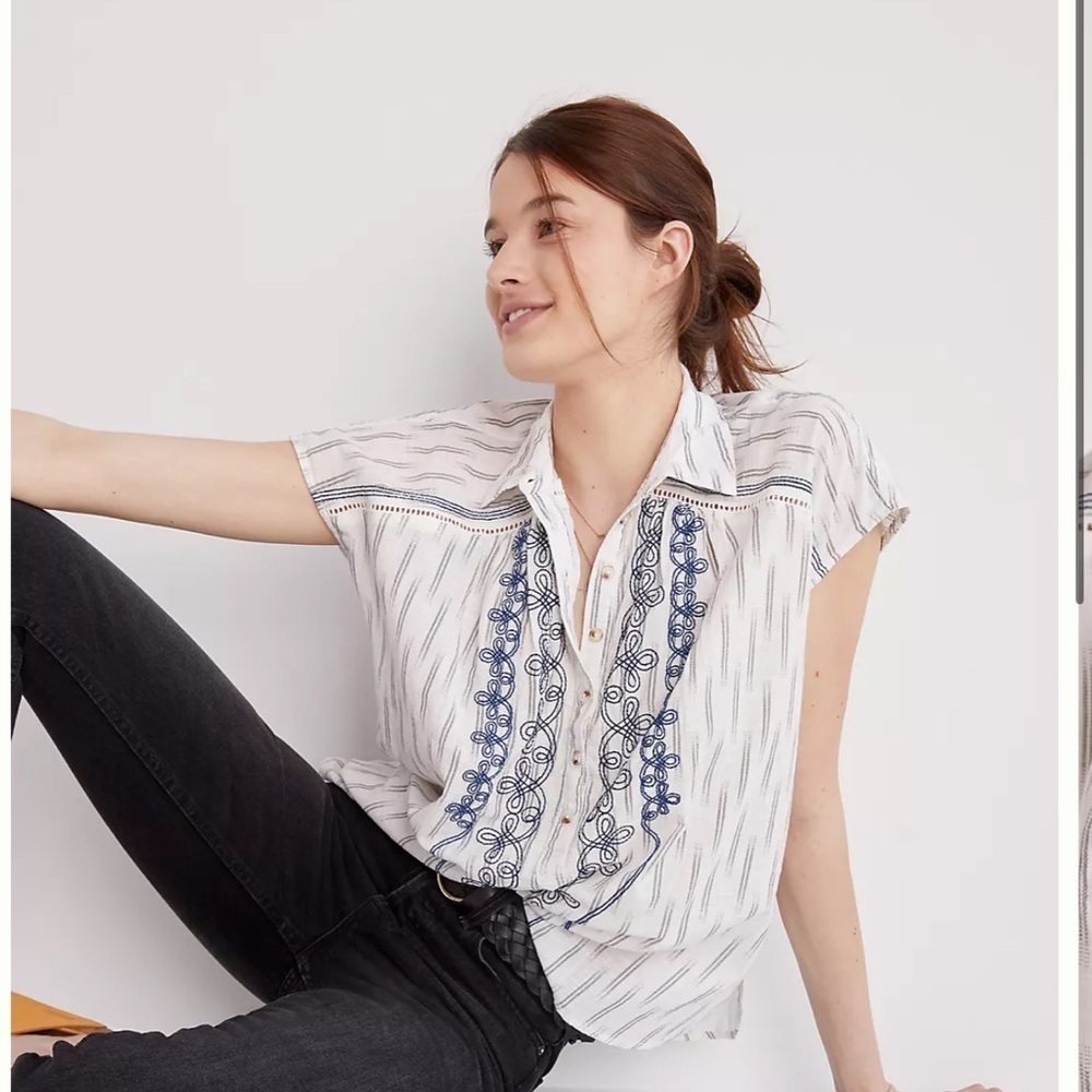 Anthropologie Pilcro Embroidered Surf Blouse Sz M